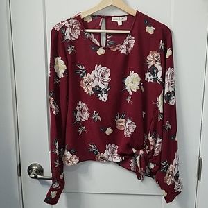 EUC Nine Britton Floral Front Knot Blouse, L